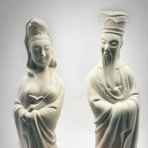 Pair of Vintage Chine de Blanc Guanyin Goddess Figures Statues Chinoiserie decor